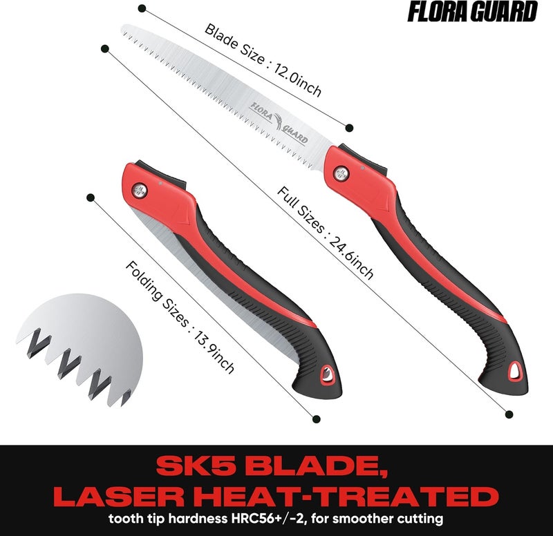 FLORA GUARD Folding Hand Saw 12-Inch, Heavy Duty SK5 Steel Pruning Saw with Hard Teeth for Wood Cutting, Tree Trimming, Camping & Gardening - Image 3